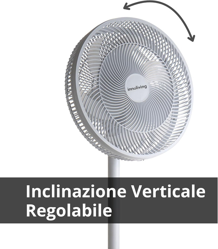 Innoliving Ventilatore a Piantana Slim INN-532, Design Elegante, Diametro 40 cm, 3 Velocità, 6 Pale, Inclinazione Verticale Regolabile, Oscillazione Automatica, Base Stabile, Potenza 45W