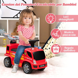 Giocattolo Cavalcabile a Spinta per Bambini, Camion dei Pompieri per Bambini con Funzione Bolla Musica Luci Allarme, per Bambini 18-36 Mesi (Rosso,1)