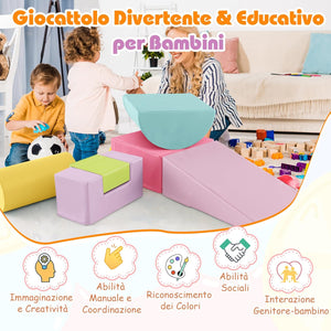 Set di 6 Blocchi per Bambini con Diverse Forme e Colori, Centro Attività Palestrina Giocattolo per Arrampicata e Strisciamento (Rosa chiaro)