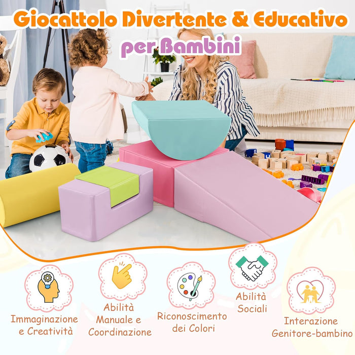Set di 6 Blocchi per Bambini con Diverse Forme e Colori, Centro Attività Palestrina Giocattolo per Arrampicata e Strisciamento (Rosa chiaro)