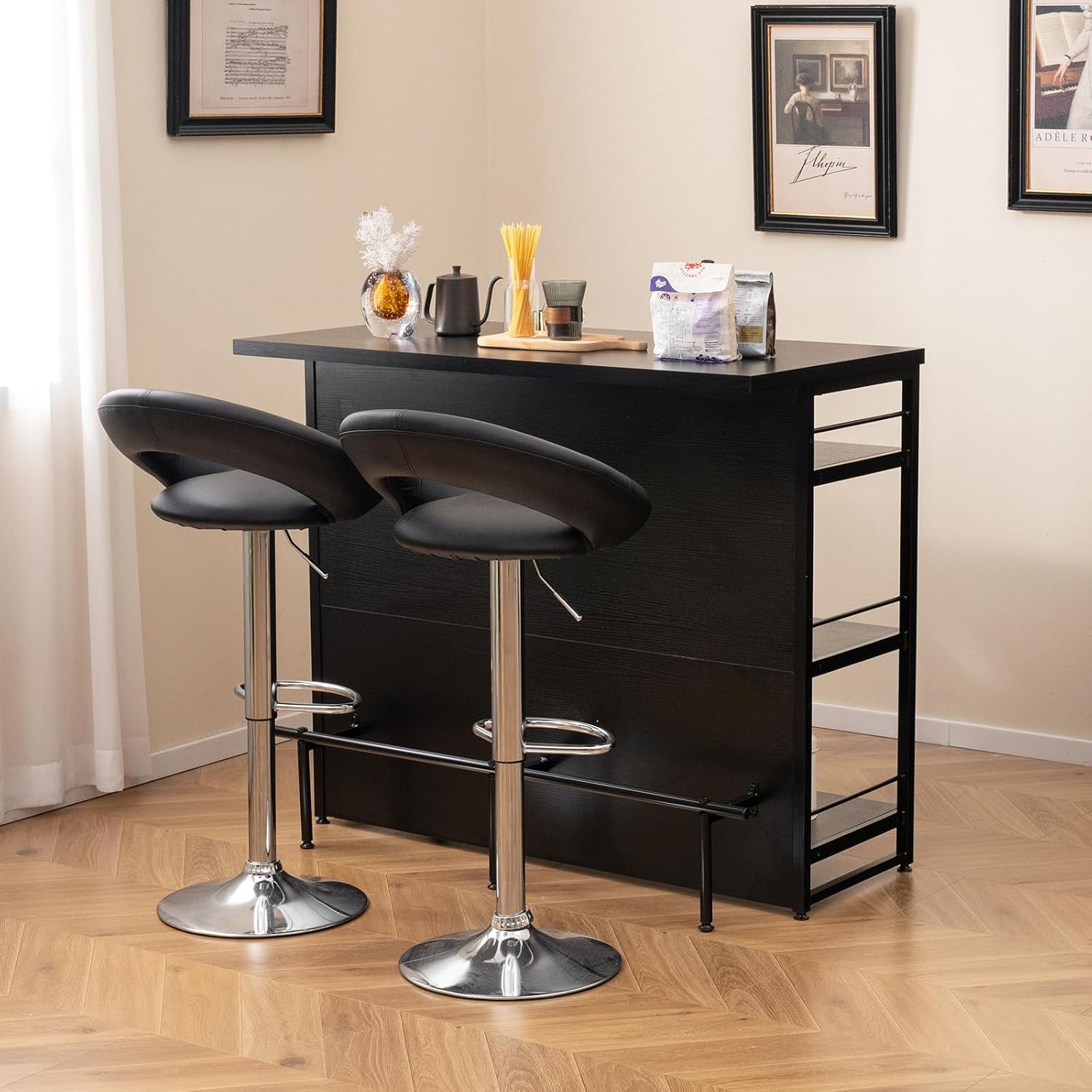 Isola per Cucina con Ampio Piano di Lavoro, Mobile da Cucina con 3 Ripiani Aperti, Poggiapiedi e Piedini Regolabili, Struttura in Metallo, per Cucina, Soggiorno, 120 x 60 x 101cm (Nero)