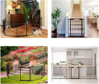 Cancelleto di Sicurezza, Barriera Protettiva per Camino Bambini Animali Domestici Scale, Pieghevole, Inclussa Una Porta e 8 Elementi Laterali, in Ferro, 500x 74,5cm (Nero)