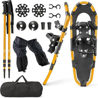 Set 4 in 1 Ciaspole da Neve 53/63/78 cm per Uomini, Donne e Ragazzi con Sistema di Fissaggio, Telaio in Alluminio, Bastoncini da Trekking, Ghette Gambe Impermeabile e Borsa