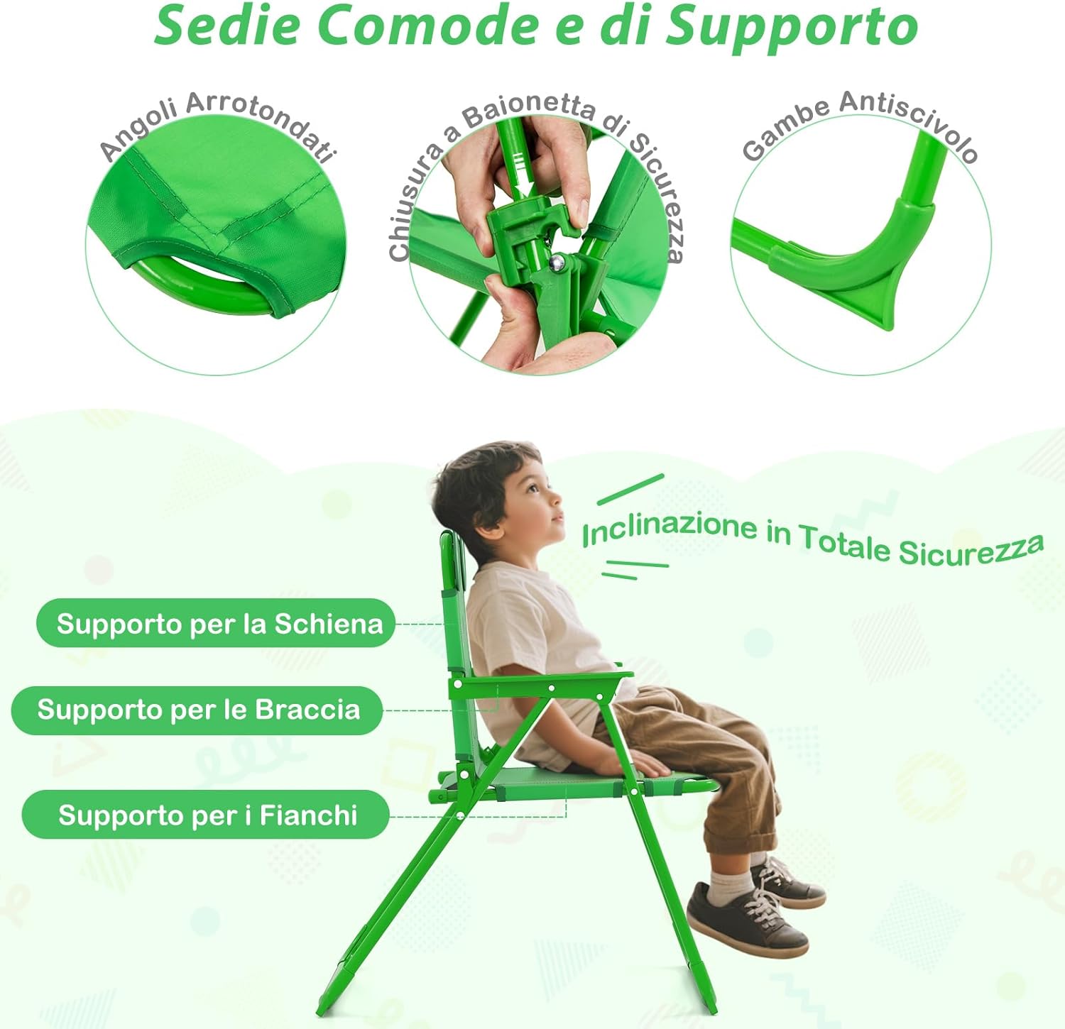 Set Tavolo da Giardino Bambini con 2 Sedie Pieghevoli, Tavolino da Esterno con Ombrellone in Poliestere Regolabile in Altezza, Set Mobili da Giardino per Bambini 3-6 Anni (Rana, Verde)