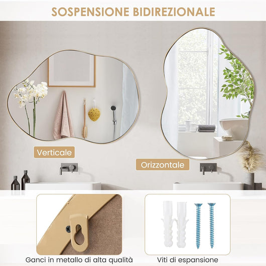 Specchio da Parete 78x56 cm, Specchio da Bagno a Forma Irregolare con Base Posteriore Premium, Specchio Decorativo per Soggiorno Ingresso Bagno (78 x 56 cm)