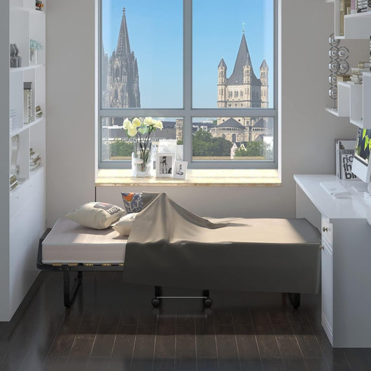 Brandina Pieghevole con Materasso, in Memory Foam, Struttura Resistente e 4 Ruote Girevoli, Lettino Pieghevole per Casa Ufficio, 190x80x39 cm