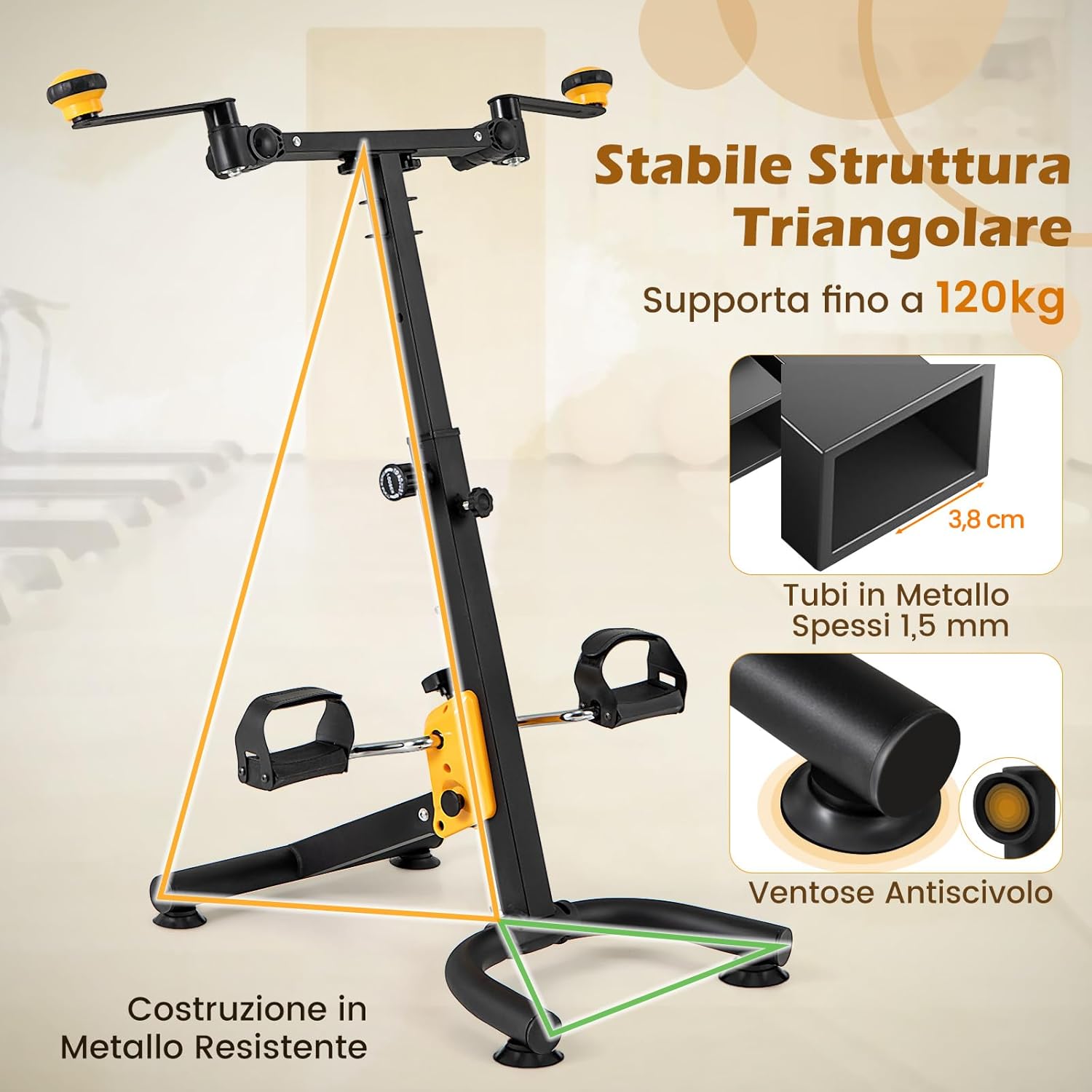 Cyclette a Pedali Pieghevole, Macchina per Fitnes con Resistenza e Altezza Regolabili e Cuscinetti Antiscivolo, Attrezzature per Riabilitazione degli Anziani