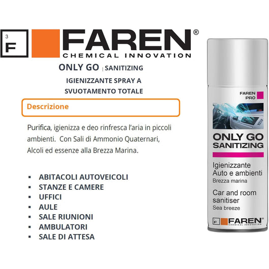 IGIENIZZANTE AUTO E AMBIENTI ONLY GO SANITIZING DEODORANTE 200ml FAREN