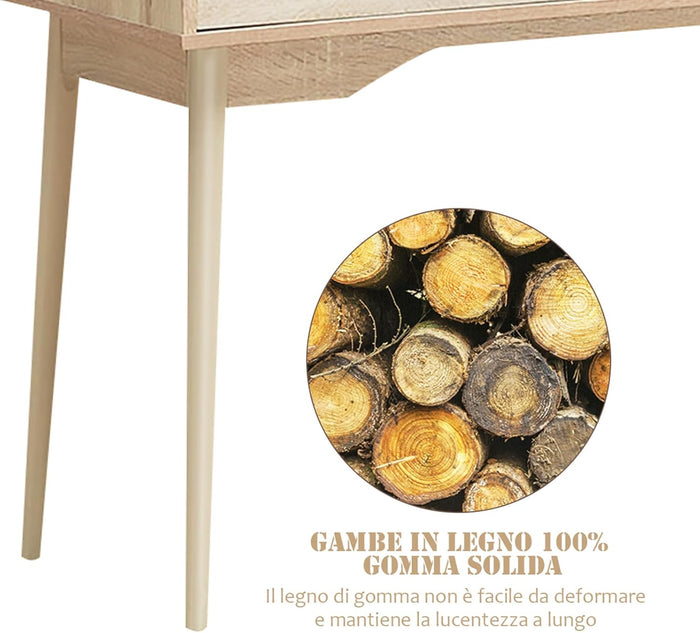 Scrivania con Cassetto, Tavolo per Casa e Ufficio con Gambe Resistenti in Legno di Gomma e 2 Scompartimenti, Ideale per Salone Studio Camera da Letto, 120 x 50 x 93 cm (Naturale)