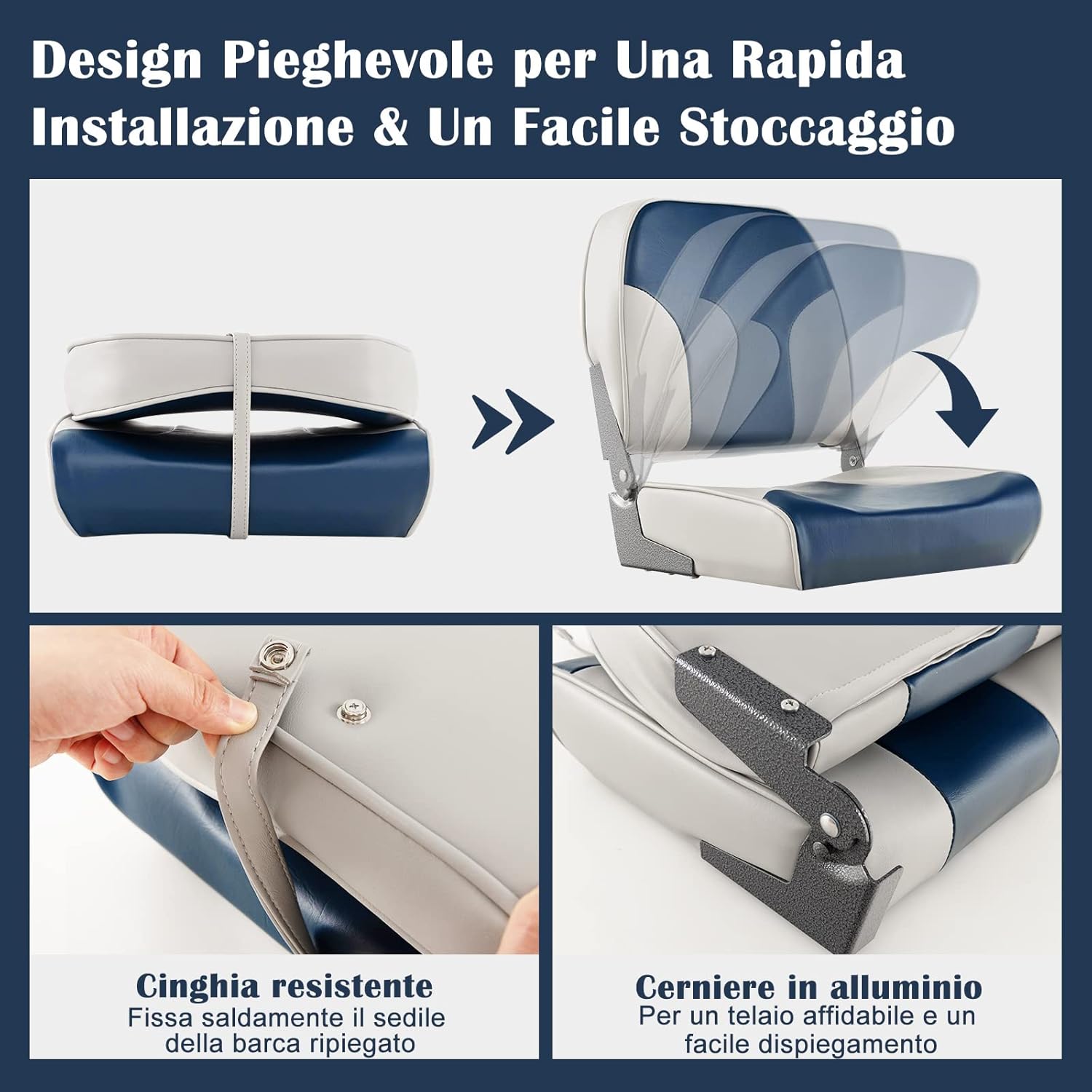 Sedie per Barca, con Schienale Basso, Sedile del timoniere con Tessuto Impermeabile, Imbottitura in Spugna e Cerniere in Alluminio, Adatto alla Maggior Parte delle Basi (Modello 3)