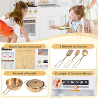 Cucina Giocattolo per Bambini, Cucina per Bambini in Legno con Forno, Microonde, Macchina da Caffè, Macchina del Ghiaccio, Lavello e Rubinetto, con Luci e Suoni per Bambini di 3+ Anni (Bianco)
