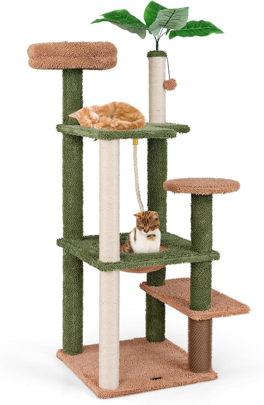 Albero per Gatti 152 CM, Tiragraffi per Gatti in Sisal con Posatoio in Peluche, Giocattolo Appeso, Autopulizia, Pianta Finta e Piattaforme di Salto, Centro Attività per Gattini