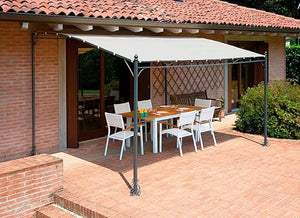 Pergola rettangolare parete 3x4 mt da esterno giardino in ferro telo ecrù 180gr resinato Tomaino