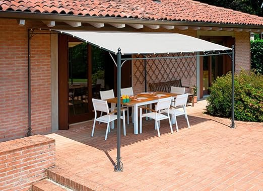 Pergola rettangolare parete 3x4 mt da esterno giardino in ferro telo ecrù 180gr resinato Tomaino