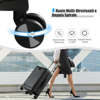 Valigia Bagaglio da 20" con Tasca Frontale, Porta USB, Tavolino Pieghevole, Valigia con Serratura, Ruote Girevoli, Manico Regolabile, Trolley Valigia Rigida Bagaglio da Viaggio (Nero)