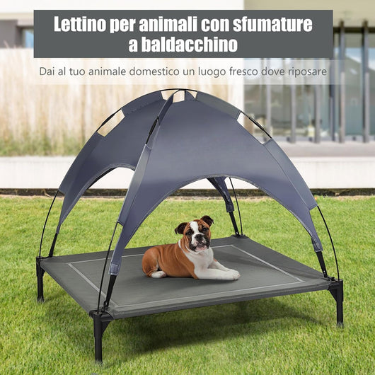 Brandina Cane da Esterno e Interno, Lettino per Cani con Parasole e Tessuto Rinfrescante, Lettino Rialzato per Cani Taglia Media e Grande per Spiagga e Mare (90x81x86 cm)