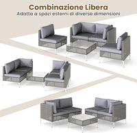 Set di Mobili da Esterno 5 Pezzi, Set da Conversazione in Rattan con Cuscini e Tavolino in Vetro Temperato, Tavolino e 4 Divani per Cortile, Bordo Piscina e Veranda (Modello 4,5 pezzi)
