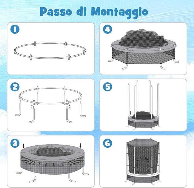 Trampolino Elastico Bambino in Acciaio, Tappeto Elastico Bambini da Esterno e da Interno, con Rete e Cusicnetti Antiscivolo