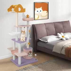 Tiragraffi per Gatti Alto 167 cm, Albero per Gatti Tiragraffi Gatto Stabile Multilivello, Albero Giochi in Sisal Piatteforme Rela, Ampio e Sicuro, 1 Amaca, 1 Grotta, 1Cesto