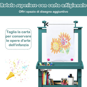 3 in 1 Cavalletto per Bambini con Doppia Faccia, Cavalletto per Disegno con 2 Vassoi e 2 Scatole, Lavagna Bambini in Legno (Blu)
