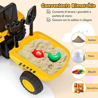 Trattore Cavalcabile per Bambini, Trattore Scorrevole con Rimorchio Staccabile Pala e Rastrello, 6 Ruote Suono e Luci, Ideale per Bambini 1,5-3 Anni