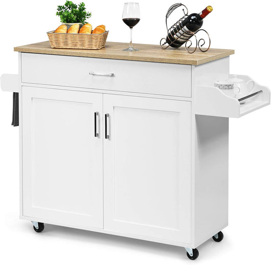 Carrello da Cucina con Ruote di Gomma, Scaffale per Microonde Carrello Servizio, Credenza Cucina Legno Moderno Elegante, 116 x 37 x 85 cm (Bianco)
