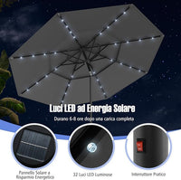 Ombrellone da Patio 313 cm con 32 Luci LED, Tetto Ventilato a 3 Piani, Inclinazioni Regolabili, Manovella, 8 Stecche, Ombrellone da Giardino, Piscina, Spiaggia
