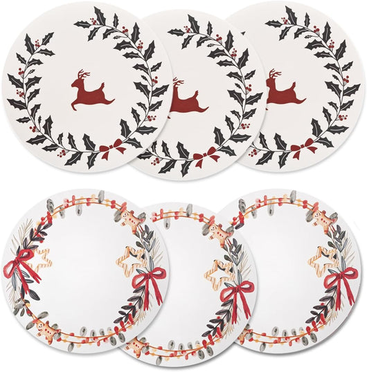 Sottopiatti Natale Set 6 Pz Rotondi 33 Cm Pvc Sotto Piatto Antimacchia Centrotavola Natalizo Dis_C