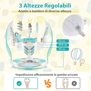 Jumperoo per Bambini, Centro attività Saltella con Altezza Regolabile, Gioco Saltellante con Sedile Girevole a 360°, Saltarello per Neonati con Luci e Suoni per Bambini 6+ Mesi (Blu)