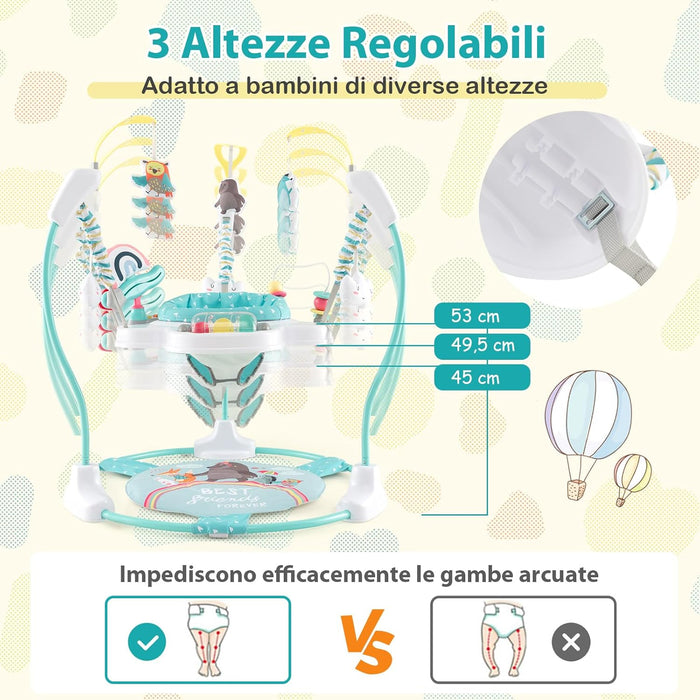 Jumperoo per Bambini, Centro attività Saltella con Altezza Regolabile, Gioco Saltellante con Sedile Girevole a 360°, Saltarello per Neonati con Luci e Suoni per Bambini 6+ Mesi (Blu)