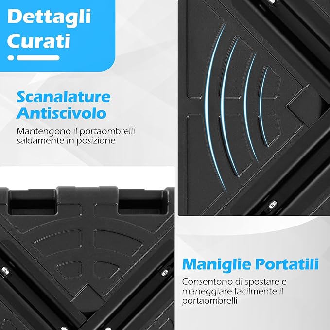Base per Ombrello, Base Pesante Riempibile 45 L/60 kg con Acqua o Sabbia, Supporto per Ombrello da Patio Portatile 38/48 mm, per Giardino Piscina