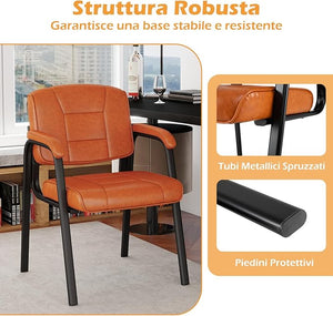 Set di 2 Sedie da Ufficio, Sedia per Sala d'Attesa con Struttura in Metallo, Braccioli Imbottiti, Sedia da Ospiti per Ufficio Riunioni, Portata 180kg (Marrone)