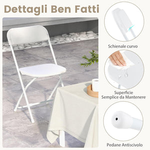 Set di 4 Sedie Pieghevoli in Metallo, Sedie da Patio Portatili con Sedile e Schienale in Plastica, Struttura in Metallo, Sedie da Pranzo per Esterno e Interno, Portata 350 kg, 48 x 45 x 82 cm