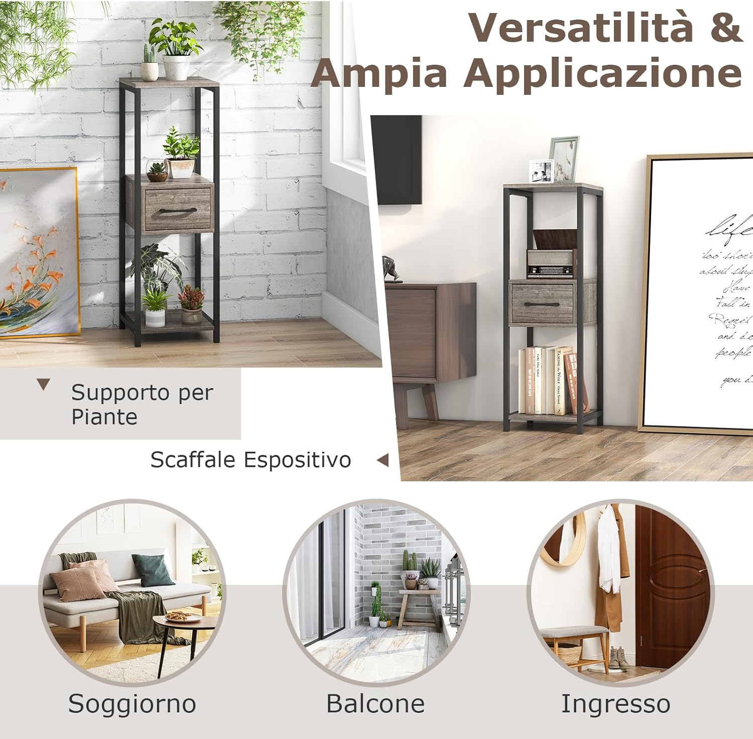 Scaffale per Piante in Metallo, Scaffale Portafiori con Scomparsa e Dispositivi Antiribaltamento, Scaffale Portavasi a Forma Quadrata per Salotto, Camera da Letto e Studio