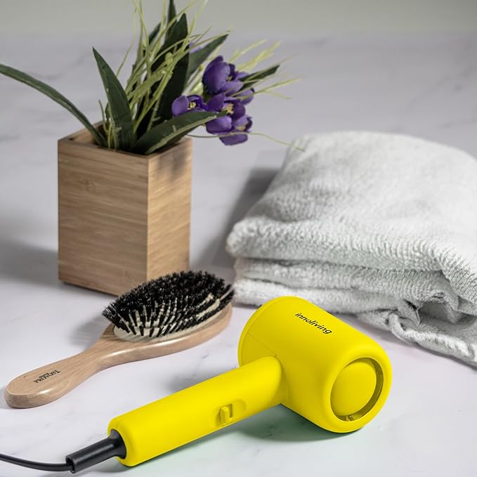 Innoliving Asciugacapelli Mini INN-612 Giallo, Compatto e Pieghevole, 1200W, Doppia Velocità,Disponibile in Vari Colori, Design Portatile per Viaggi e Palestra