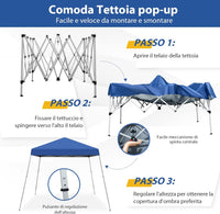 Gazebo Pieghevole da Giardino 3 x 3 M, Impermeabile, Altezza Regolabile, Gazebo da Esterno con Borsa di Trasporto, per Spiaggia, Campeggio, Patio, Mercato (Blu)