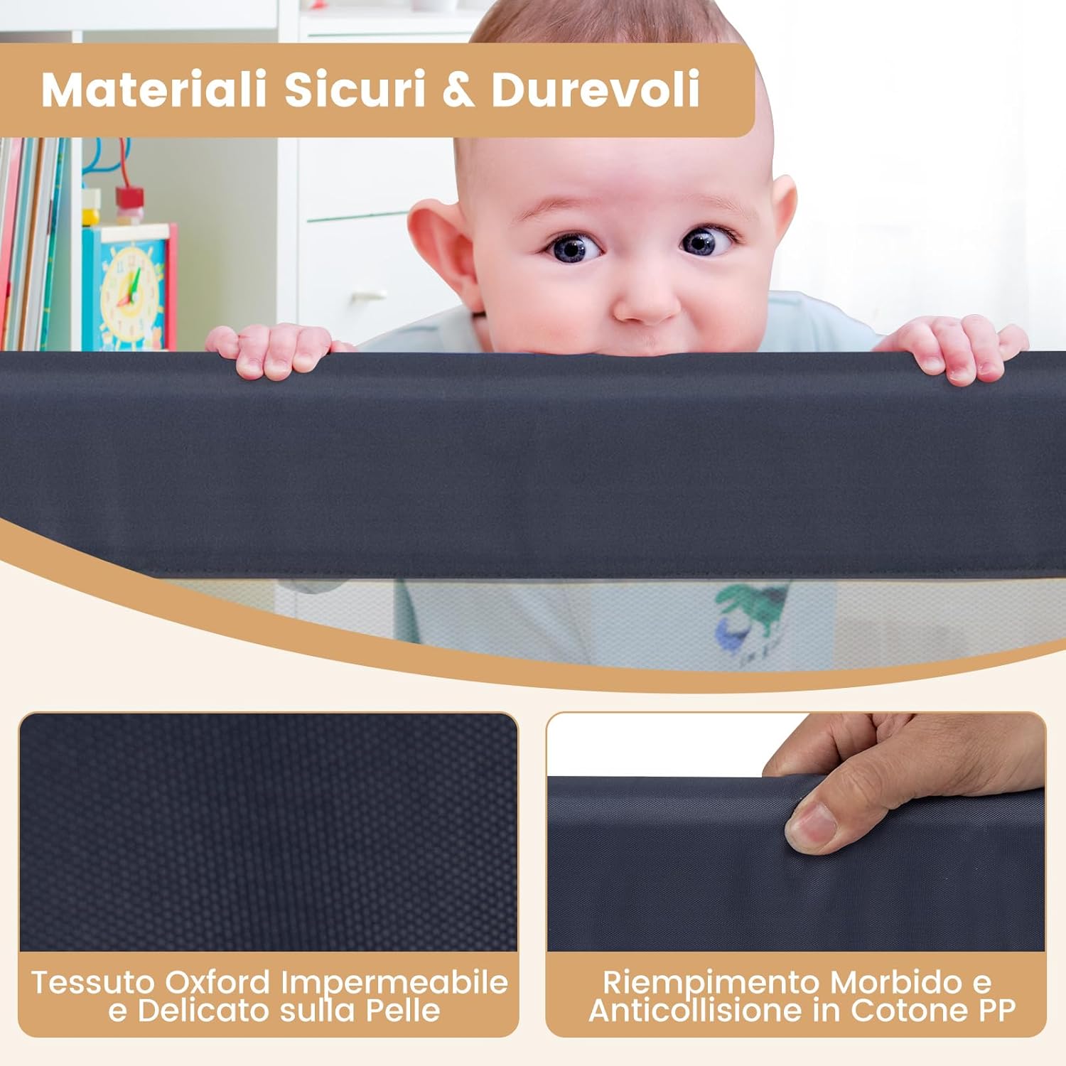 Sponda Letto per Bambini 105/120/150 cm, Barriera di Sicurezza per Neonati, Barriera Letto Pieghevole e Portatile, con Cinghia di Sicurezza (Grigio, 152 x 34 x 42 cm)