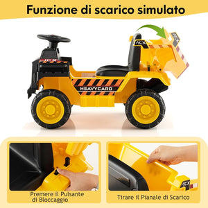 6V Veicolo da Costruzione Cavalcabile per Bambini, con Ruote Resistenti all'Usura Casco di Sicurezza, Escavatore Giocattolo, 44x65,5x40 cm