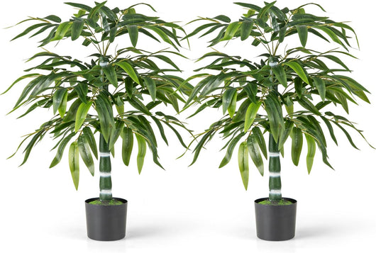 2 Pezzi Pianta Finta di Bamb¨´ 100 cm, Pianta Bamboo Artificiale in Vaso Decorazione in Casa e Ufficio, Pianta Finta in PE con 15 Rami da Interno ed Esterno