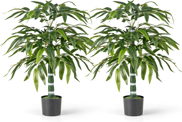 2 Pezzi Pianta Finta di Bamb¨´ 100 cm, Pianta Bamboo Artificiale in Vaso Decorazione in Casa e Ufficio, Pianta Finta in PE con 15 Rami da Interno ed Esterno