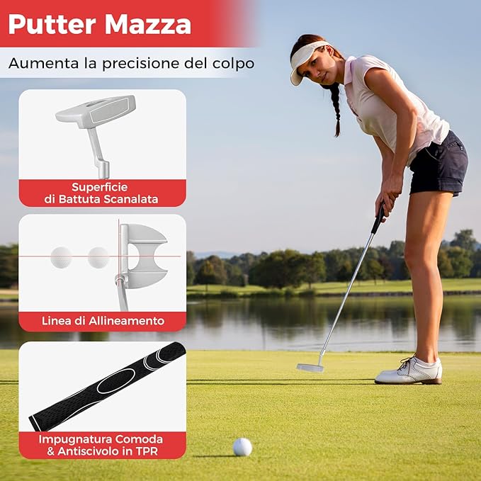 Set Completo di Mazze da Golf da Dona, Include Driver 460CC 1, Fairway 3, Ibrido 4, Ferri 6, 7, 8, 9 e P, Putter, 3 Copri Mazzetta e 1 Borsa per Destrimano