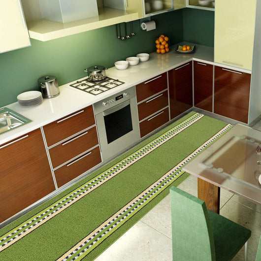 Tappeto Cucina 57x180 cm Antiscivolo Made in Italy Passatoia Corsia Bordata Ingresso Lavabile Verde