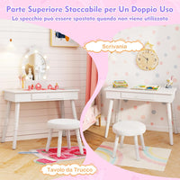 Set Toeletta Trucco per Bambina con Sgabello, Specchiera Trucco Staccabile con Luci LED a 3 Colori, Postazione Trucco Giocattolo con Cassetto e Accessori, per Bambine di 3-7 Anni (Bianco)