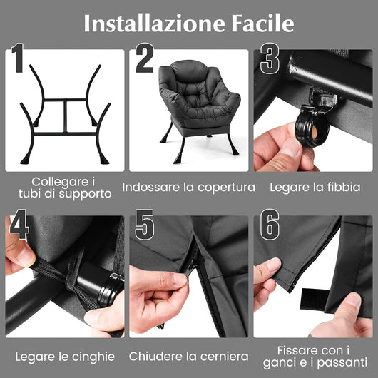 Poltrona Pigra con Poggiapiedi, Poltrona da Lettura Moderna con Cuscino, Braccioli, Poltrona d'Accento per Soggiorno, Camera da Letto, Ufficio e Esterno (grigio)