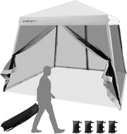 Gazebo Pieghevole da Giardino 3 x 3 M, Impermeabile, Altezza Regolabile, Gazebo da Esterno con Rete, per Spiaggia, Campeggio, Patio, Mercato (Grigio)