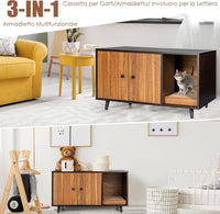 Mobile per Lettiera per Gatti 90 x 50 x 50 cm, Cassetta Igienica per Gatti con Doppia Anta, Divisore, Ingresso Avvolgibile, Tiragraffi e Gambe di Metallo Solido (Marrone)