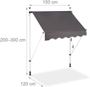 Tenda da balcone telescopica a manovella altezza regolabile in acciaio poliestere resistente ai raggi UV 150 x 120 cm grigio 13_0002541_6