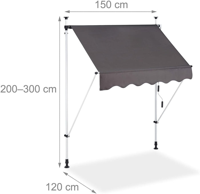 Tenda da balcone telescopica a manovella altezza regolabile in acciaio poliestere resistente ai raggi UV 150 x 120 cm grigio 13_0002541_6