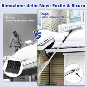 Restrello da Neve per Tetto Lungezza 635 cm, Rastrello per Neve Telescopico con Testa Pieghevole, Restrello in Alluminio Allungabile con 5 Asta Rimozione Neve, Pala da Neve per Tetto