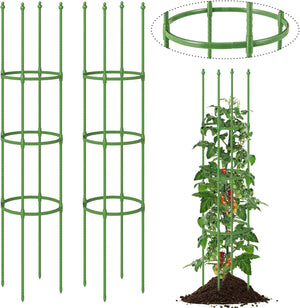 2 Tralicci per Pomodori 145 cm, Obelisco per Piante Rampicanti in Metallo Rivestito in PE, Trellis da Giardino per Verdure, Viti, Fiori e Piante